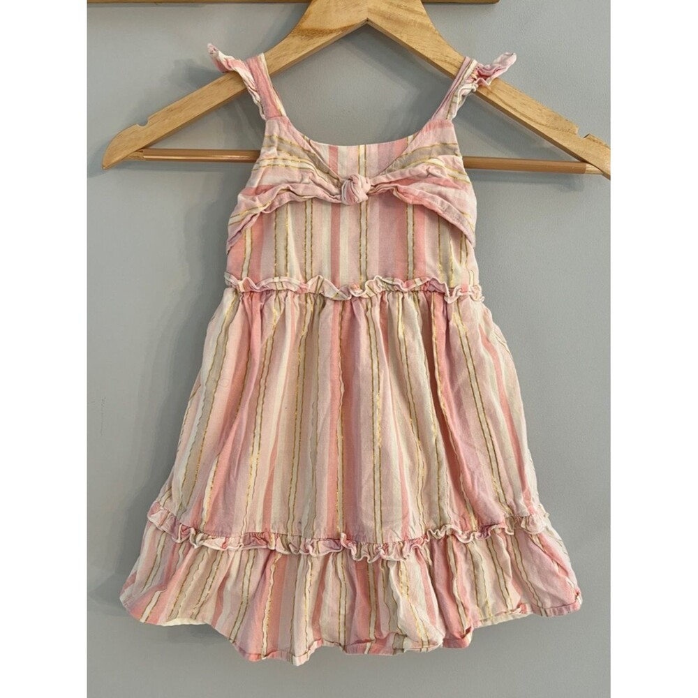 Juicy Couture Dress Girls Size 4 Pink Striped Gold Detail Lined Summer Dress